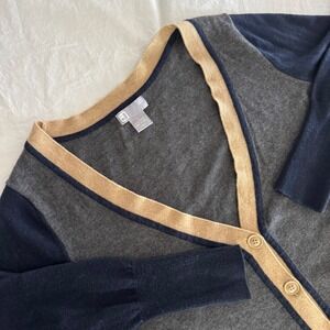 JCP Women's Size L Multicolor Wool Blend Colorblock V-Neck Button Front Cardigan